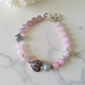 Rose Quartz Heart Charm Bracelet