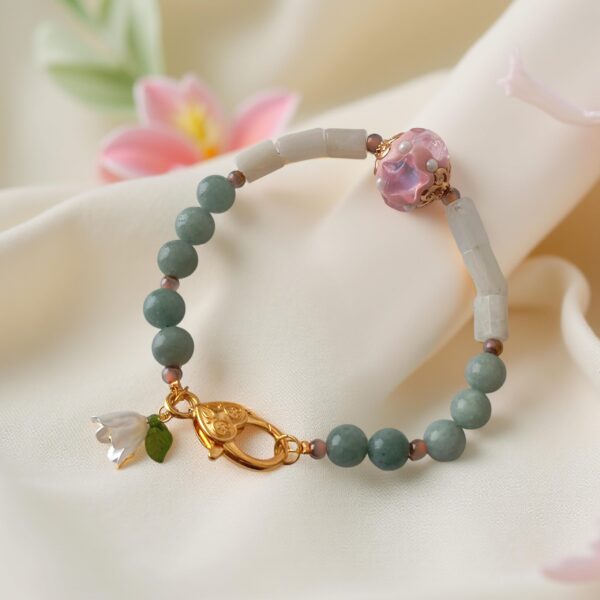 Jade & Moonstone Lily Charm Bracelet